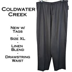 NEW Coldwater Creek Pants XL Black Linen Blend High Rise Drawstring Flowy Comfy